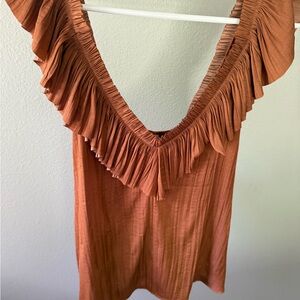 Evereve Rust Ruffled silk Tank Top